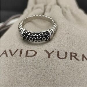 David Yurman Black Pavé and Silver Cable Band Ring sz8